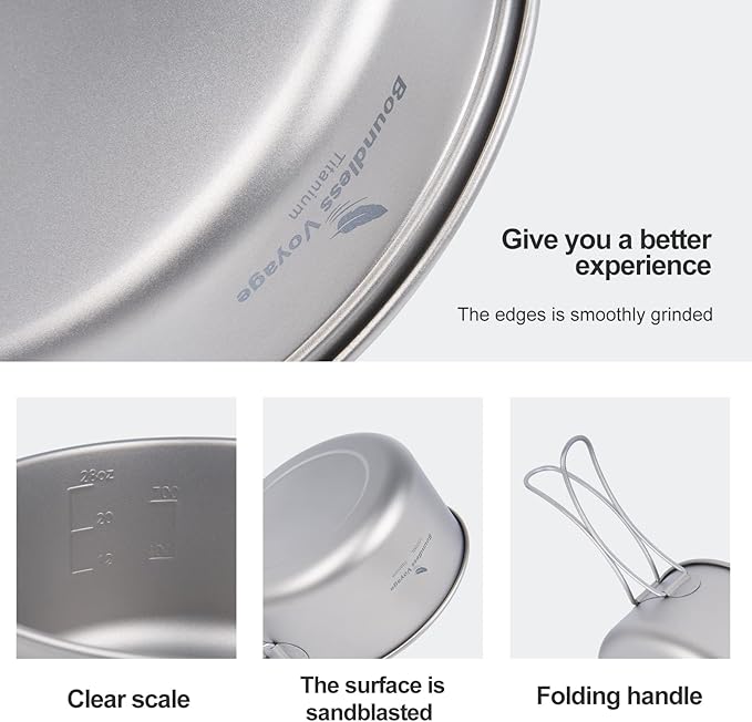 iBasingo Backpacking Cookset Titanium Camping Pots Set Ultralight Outdoor Picnic Pots Pans with