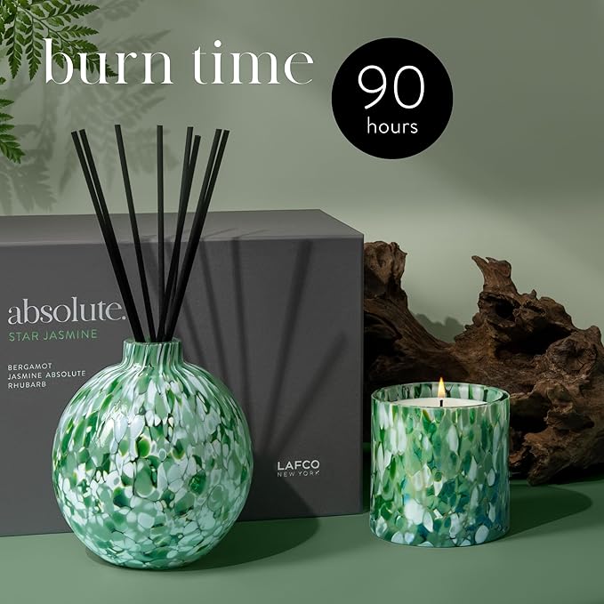 LAFCO New York Signature Candle, Star Jasmine - 15.5 oz - 90-Hour Burn Time - Reusable, Hand Blown