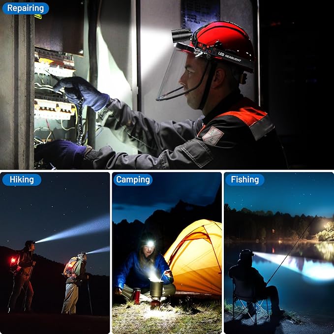 Rechargeable Led Headlamp 2Pack, 99000 Lumen Super Bright Head Lamp with 3 Modes & 90° Adjustable