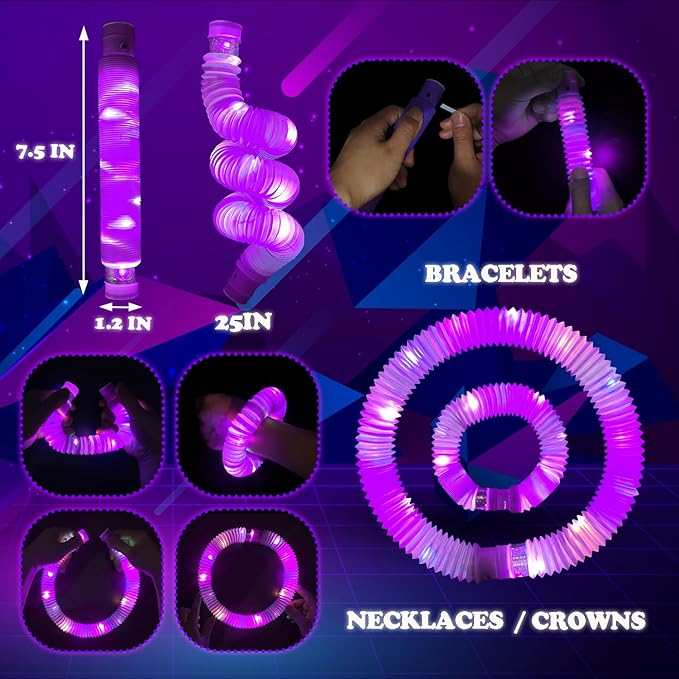Glow Party Favors Supplies for Kids, 12 PCS Purple Light Up Glow Sticks Necklaces Bracelets