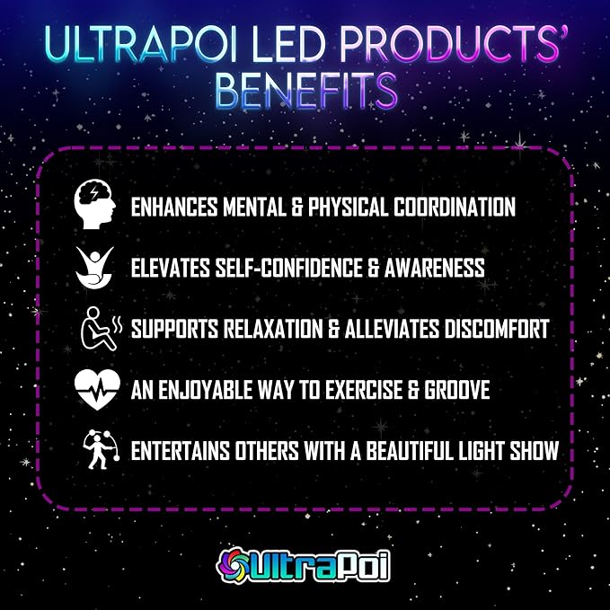 UltraPoi Ultralight LED Glow Stick (Pair (2)) - Customizable Rainbow Light Stick with Over 70