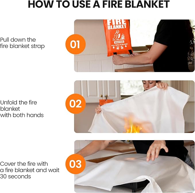 Fire Blanket for Home and Kitchen, 4 Pack 40"x 40" Emergency Fiberglass Fire Blanket with