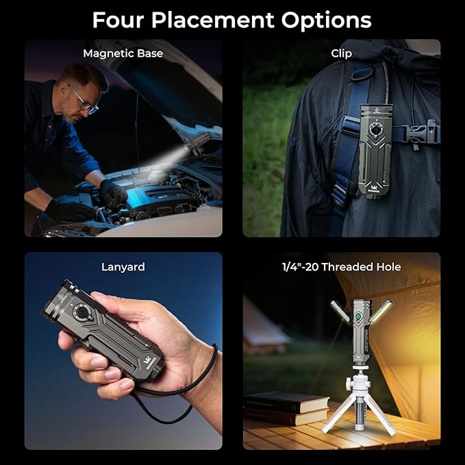 Wurkkos HD02 Flat LED Flashlight, Magnetic Deformation, 3200 Lumens, 5000 mAh Rechargeable