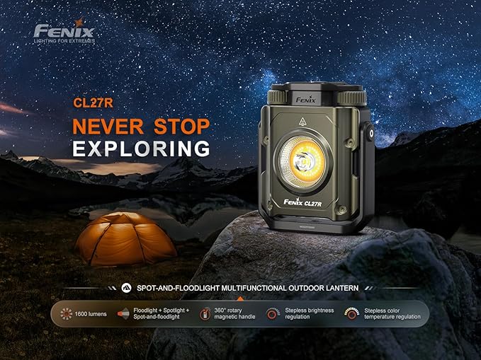 Fenix CL27R Camping Lantern Flashlight, 1600 lumens USB-C Rechargeable Waterproof Portable with
