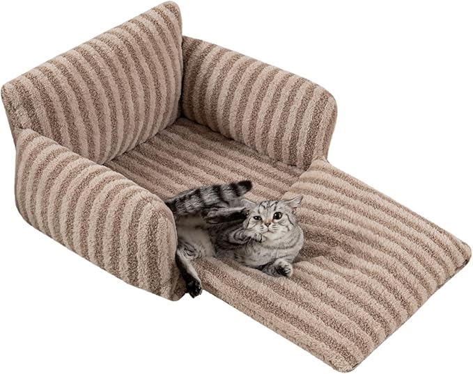 Hollypet Cat Bed Fluffy Plush Mutifuctional Double-Layer Soft Pet Couch Orthopedic Sofa Nest Beds