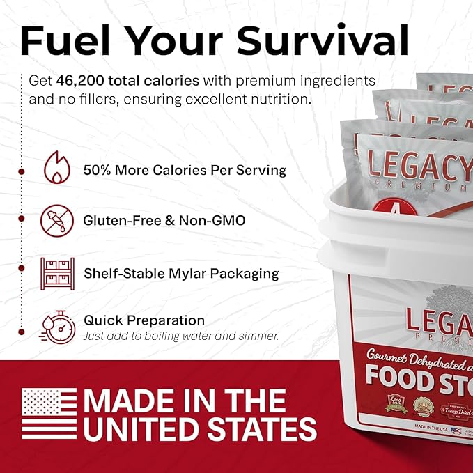 Legacy Food Storage Gluten Free 120 Serving Bucket, Emergency Food Supply, 46,200 Total Calories