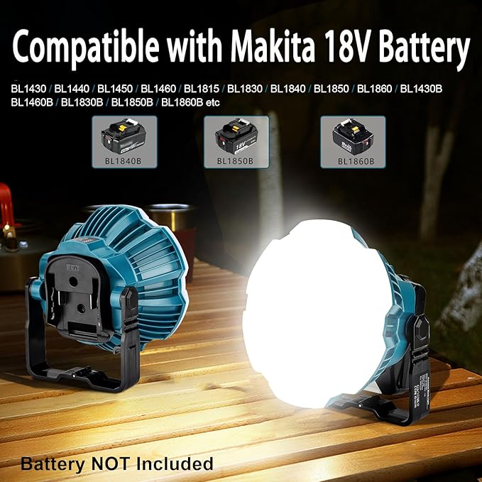 LED Camping Lantern Light Compatible with Makita 18V Battery, 2400LM 3 Adjustable Brightness