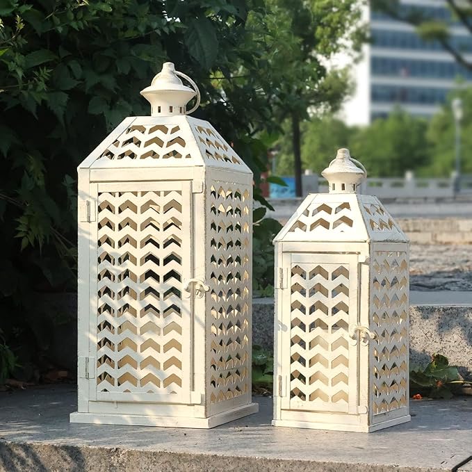 DECORKEY LED Lantern Decorative Indoor & Outdoor, Set of 2 (18' & 13') Metal Candle Lanterns