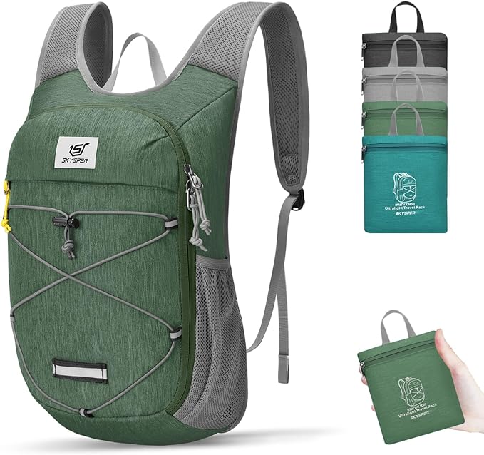 SKYSPER Foldable Hiking Backpack - 10L Small Lightweight Daypack Breathable Travel Backpacks for