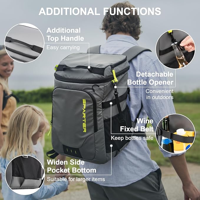 SPARTER Backpack Cooler Insulated Leak Proof 33/49 Cans, 2 Insulated Compartments Thermal Bag