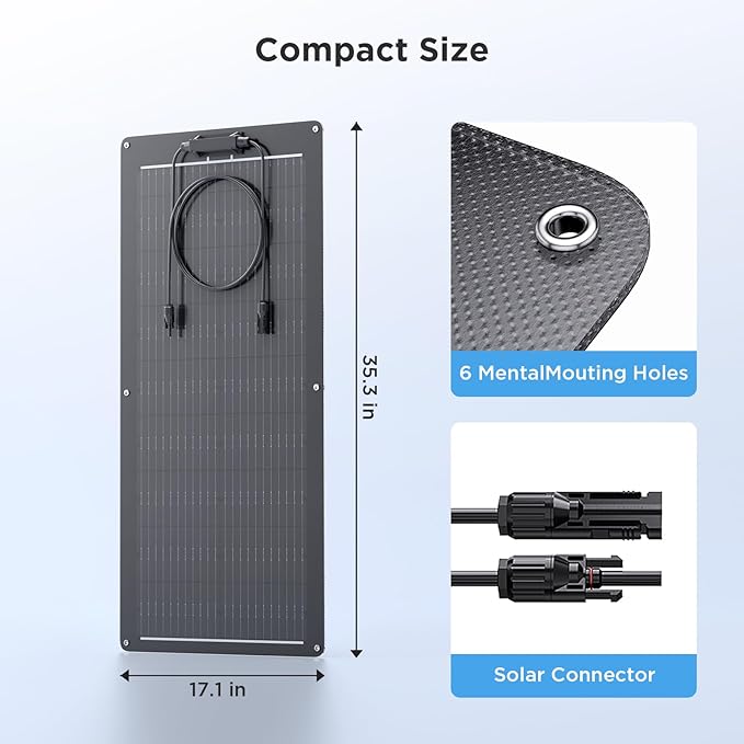 50W Flexible Solar Panel,50 Watt 12V Small Solar Panel, Callsun 23% High Efficiency 182 PERC IP68