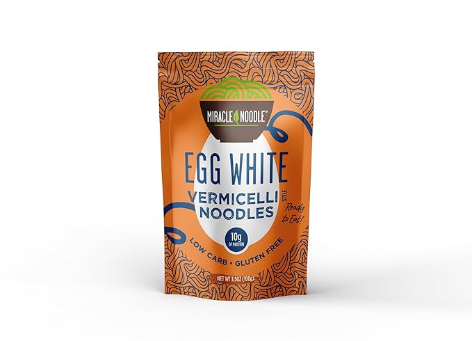 Miracle Noodle Egg White Vermicelli Pasta, 3.5 Oz (Pack of 6), Ready to Eat Egg White Noodles, 10g