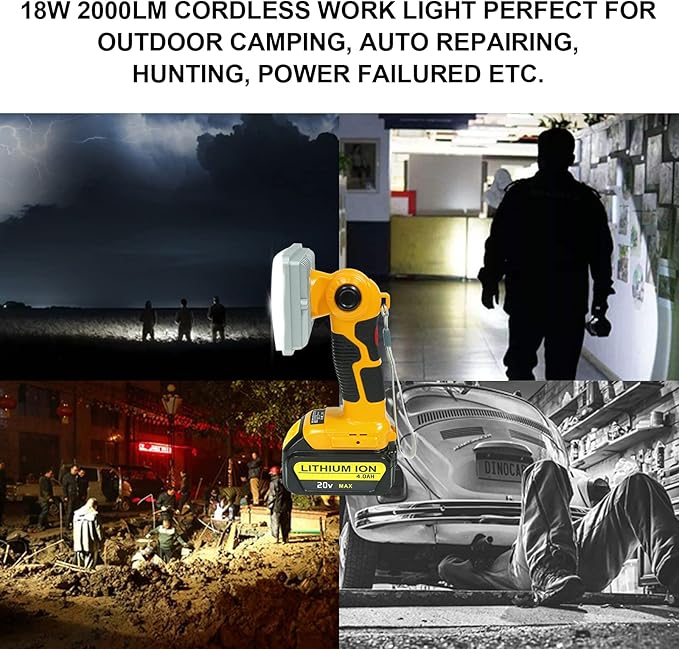 Flashlight for Dewalt 20V Battery, 20v Work Light, 18W 2000LM Portable Floodlights and Spotlight