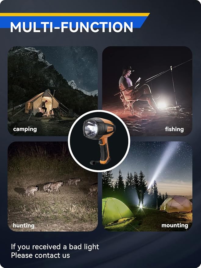 Durapower Rechargeable Spotlight, 500 Lumens LED Spotlight Flashlight, IPX2 Waterproof Handheld