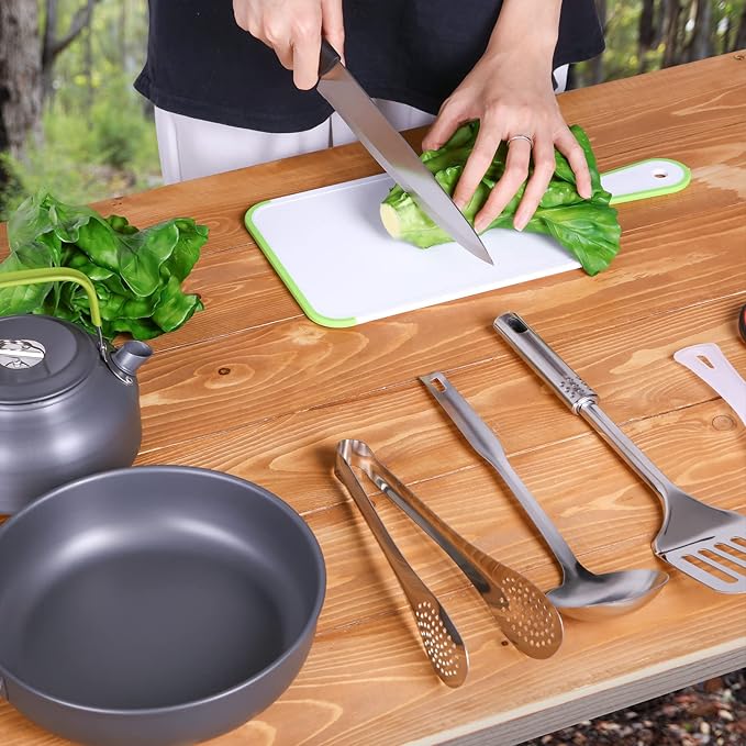 Gejoy 42 Pcs Camping Cookware Mess Kit, Non Stick Lightweight Pots Pan Kettle, Collapsible Water