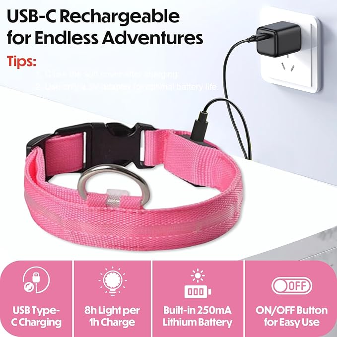 Light Up Dog Collar ??Reflective, Adjustable & Rechargeable Electronic Glow Pet Collars ??Bright