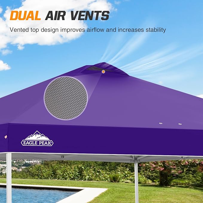 EAGLE PEAK Pop Up Canopy Tent with Wheeled Carry Bag, 8 Stakes, 4 Ropes, 4 Weight Bags, Easy Set Up