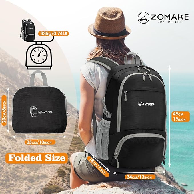 ZOMAKE Lightweight Packable Backpack 30L, Foldable Hiking Backpacks Water Resistant Compact Folding