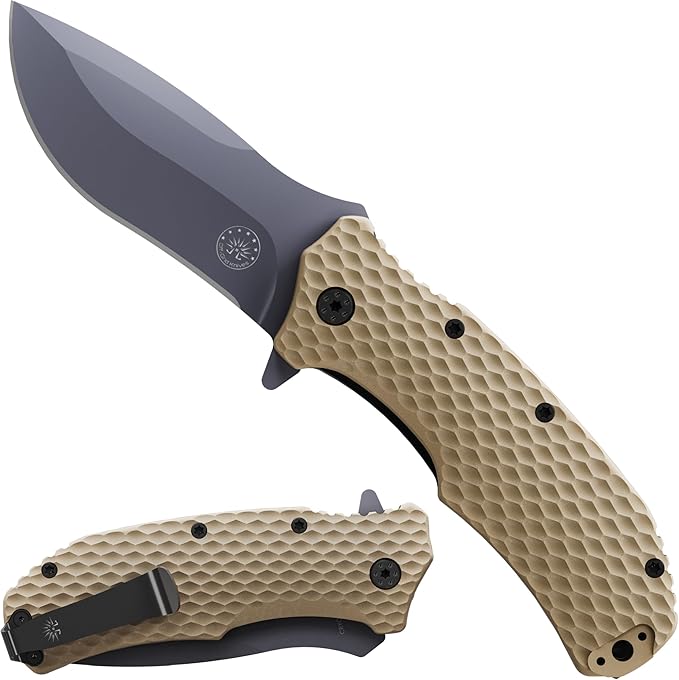 Off-Grid Knives - Rapid Fire Coyote, Large Assisted EDC, Hard Use Construction, Camping and
