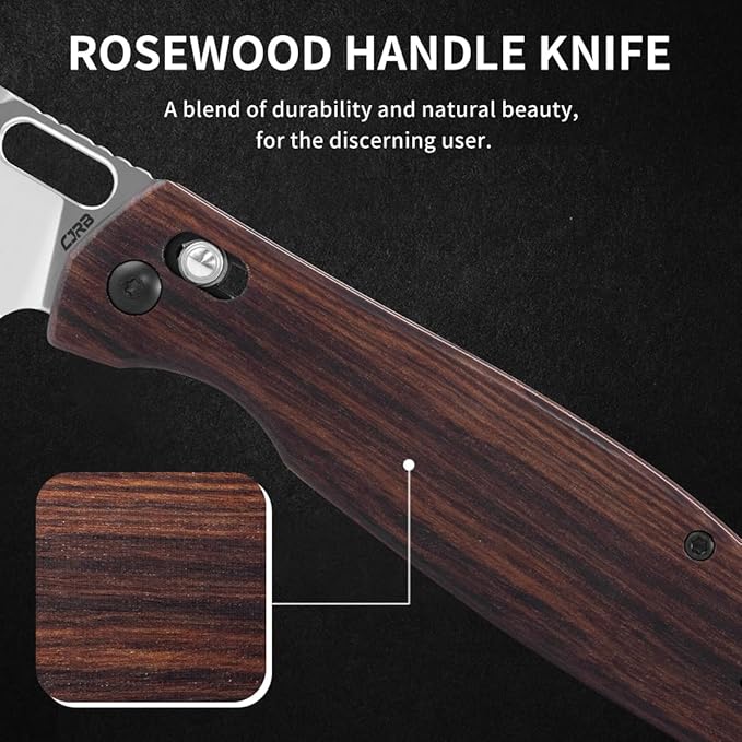 CJRB Prado Folding Pocket Knife 3.76" AR-RPM9 Sand Polish Steel Blade Rosewood Handle Crossbar Lock