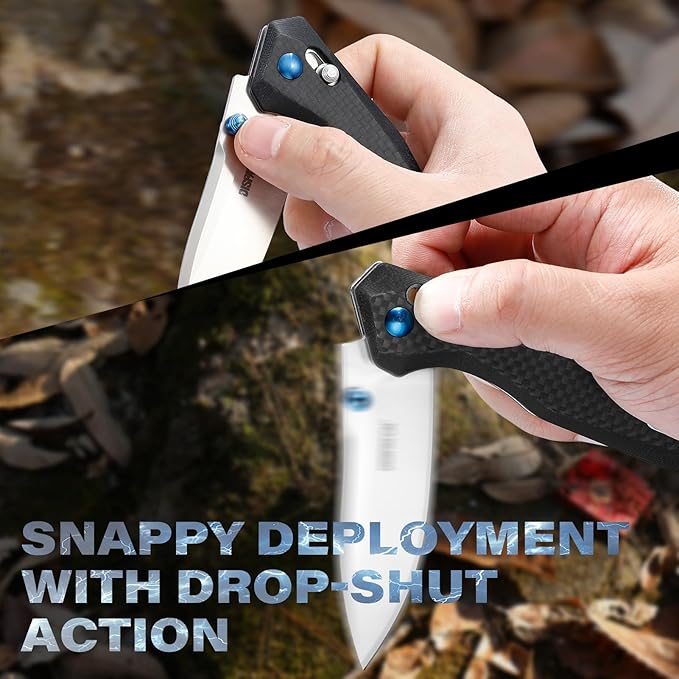 Dispatch Axis Lock Folding Pocket Knife with Clip, 3.27" D2 Steel Blade and Carbon Fiber Handle