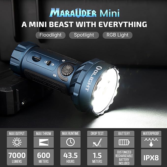 OLIGHT Marauder Mini 7,000 Lumens Bright Flashlight with 600 Meters Beam Distance, Powerful RGB