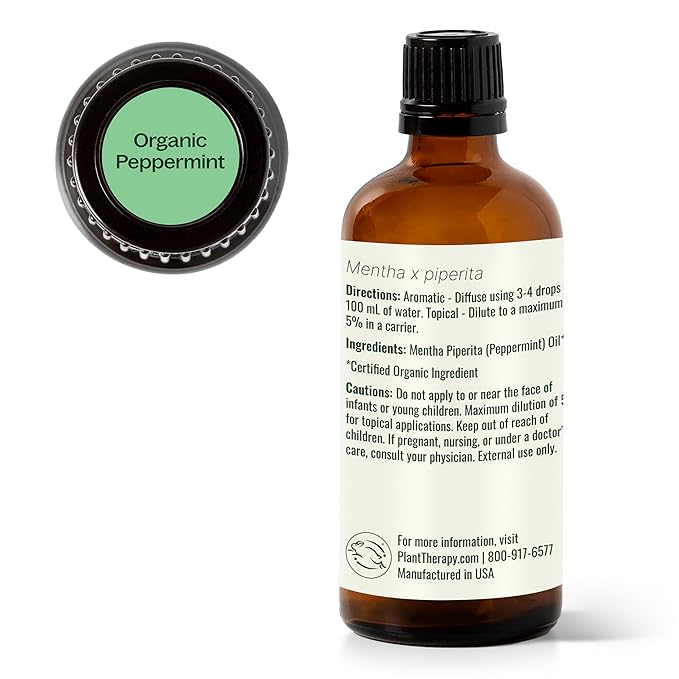 Plant Therapy Organic Peppermint Essential Oil 100% Pure, USDA Certified Organic, Undiluted