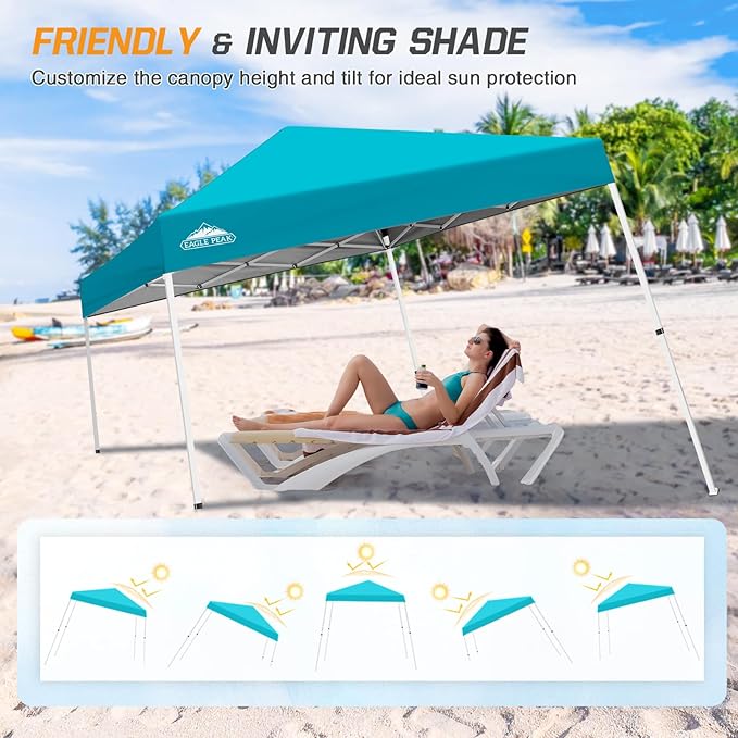 EAGLE PEAK 10x10 Slant Leg Pop-up Canopy Tent Easy One Person Setup Instant Outdoor Beach Canopy