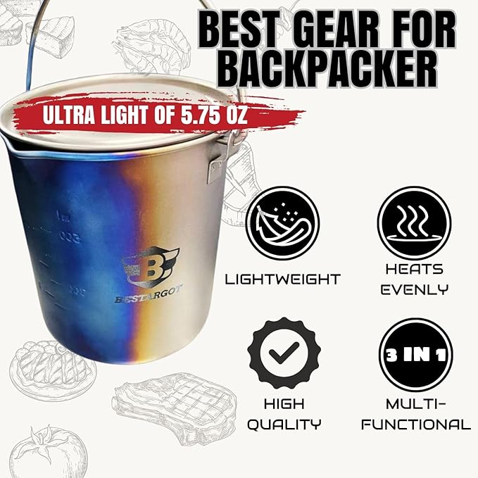 Bestargot Camping Titanium Pot, 750ml Outdoor Cup with Insulation Cup Carrier, Titanium Camping