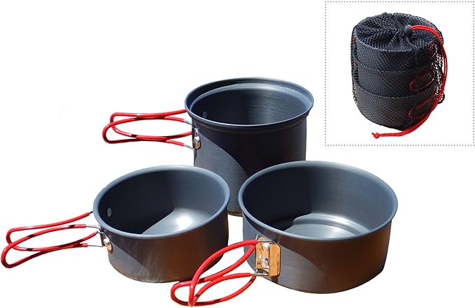 3 Piece Backpacker Hard-Anodized Cook Set - Camping Cookware with Carrying Bag (Made by Caddis