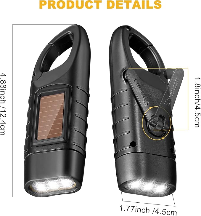 Mudder 4 Pack Hand Crank Solar Powered Flashlight Emergency Rechargeable Led Flashlight Survival