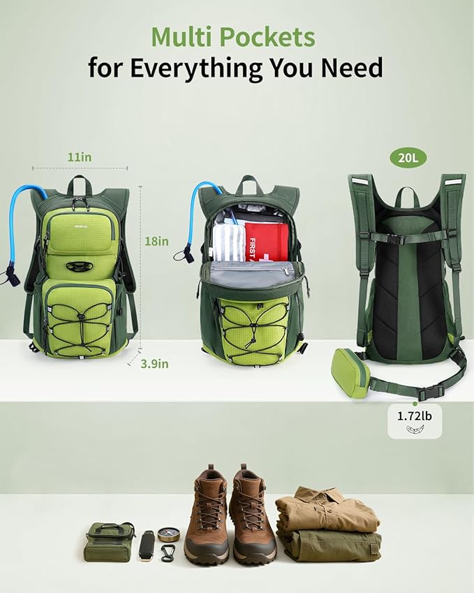 ECOHUB Hydration Backpack for Men Women, 20L Lightweight Hiking Daypack Cycling Backpack with 2L