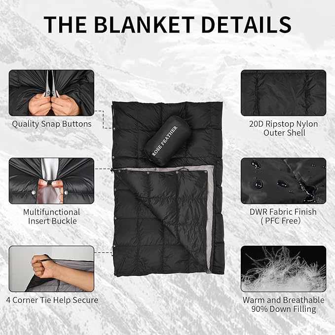 Down Camping Blanket, Muti-Use Outdoor Travel Blanket, Puffy Sleeping Bag Blanket, Waterproof