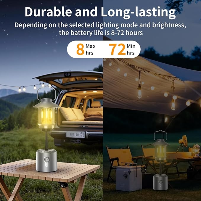 Camping Lantern Rechargeable, 8000mAh Power Bank, Telescopic Tent Light with 360° Lighting, Dual