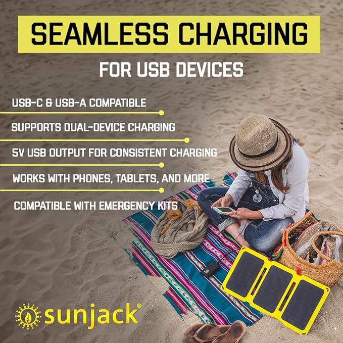 SunJack ??15 Watt Foldable Solar Panel, ETFE Monocrystalline Portable Solar Panel with USB-C and