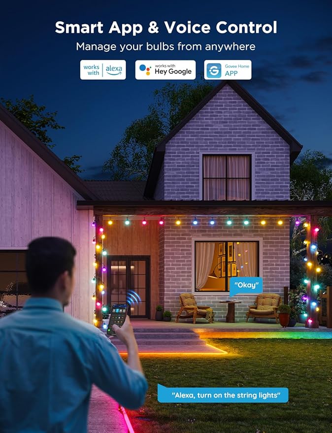 Govee Smart Outdoor String Lights 2, 144ft Outdoor Lights with Dimmable Warm White LED Bulbs, 47