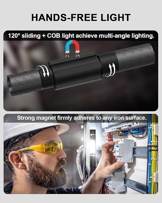Rechargeable Flashlight, Includes Screwdriver, Window Breaker, 4 Main Lighting Modes, 3 Side