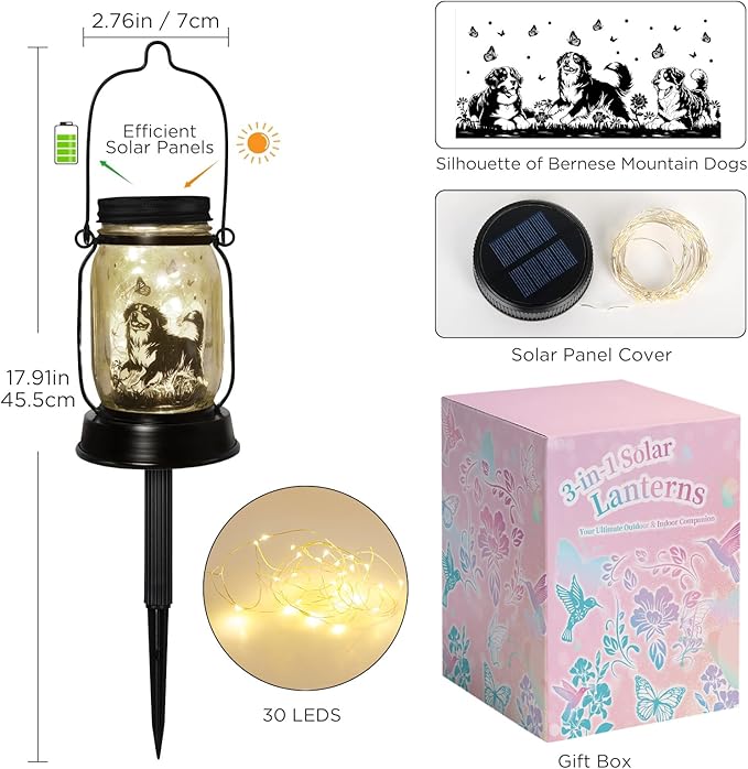 Bernese Mountain Dog Gifts for Women/Men Bernese Mountain Solar Lanterns Birthday Dog Lovers