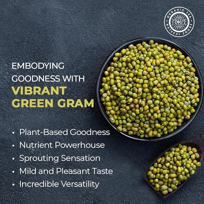 Pride Of India - Indian Whole Green Mung Gram - Protein & Fiber Rich Moong Whole, 1.5 Pound Jar