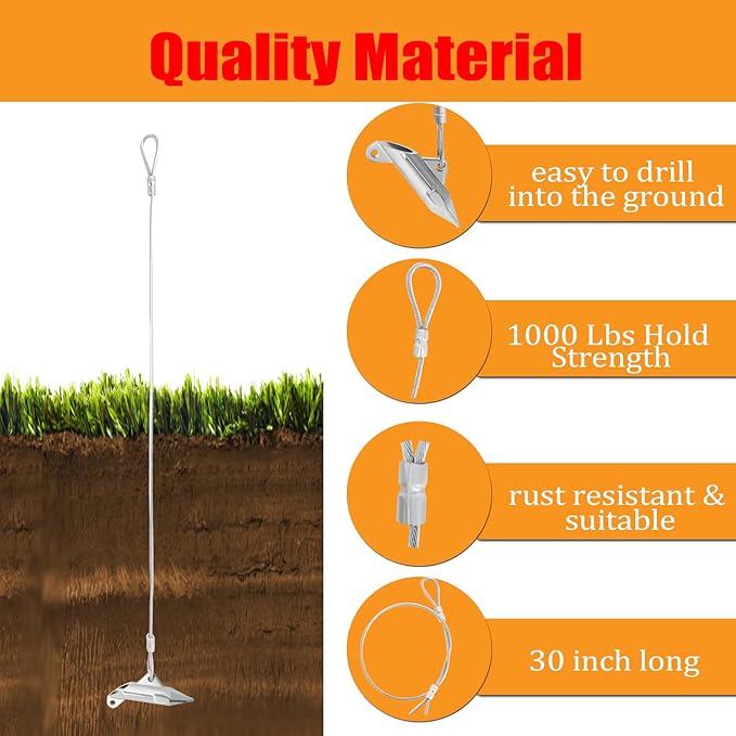 30 Inch Earth Anchors, (12 Pcs) 1000LBS Ground Earth Anchors Set for Trapping Securing Camping