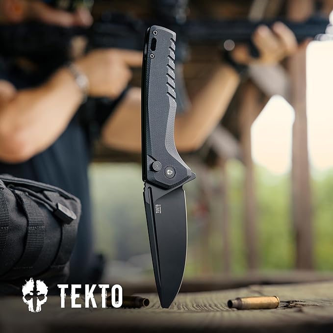 F3 Charlie Button Lock Folding Knife, Oversized Fine Edge Blade, Tactical Black G10 Handle - Easy