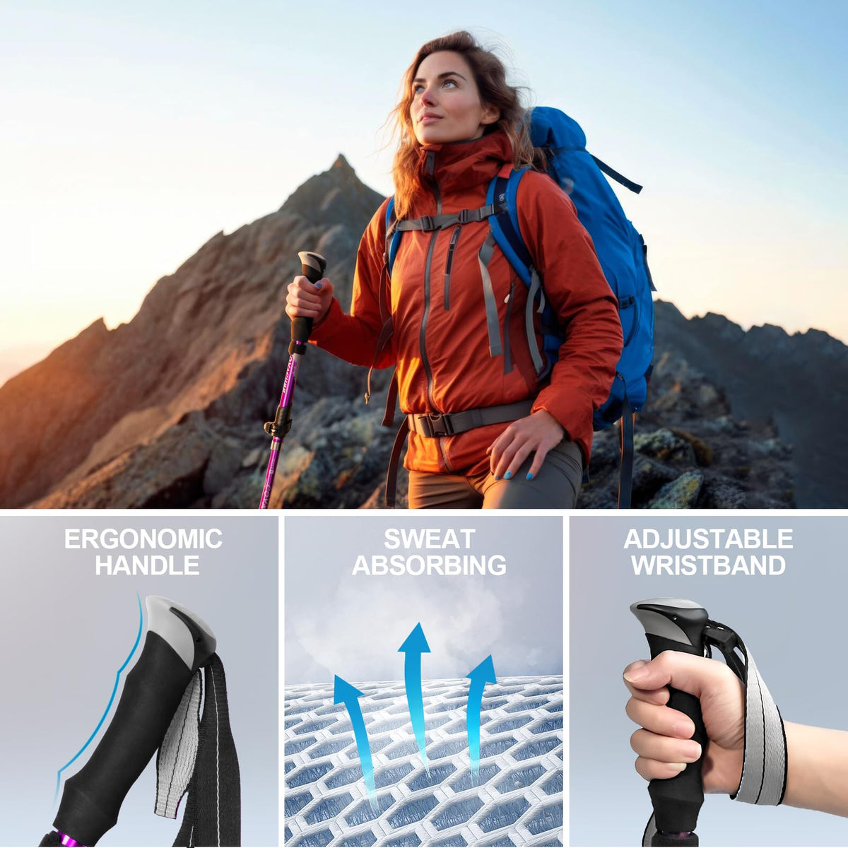covacure Trekking Poles - 2PCS, 7075 Aluminum, Adjustable - product view 4