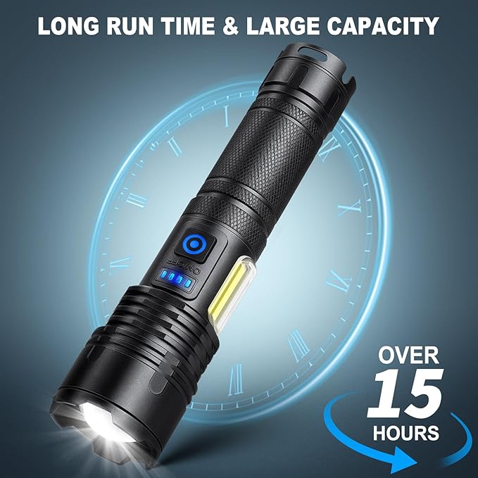 Cinlinso Rechargeable LED Flashlights High Lumens 2 Pack, 90000 Lumen Super Bright Flashlight, 7
