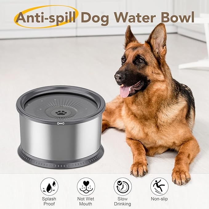 3.5L/118oz Dog Water Bowl, No Spill Stainless Steel Slow Water Bowl for Medium Large Dogs, Large