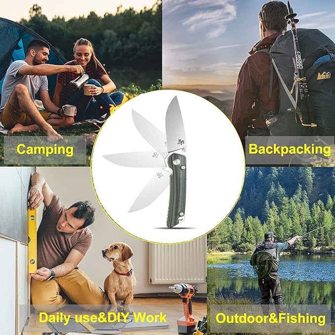 Sitivien ST128 Folding Knife,D2 Blade G10 Handle Safety Liner Lock EDC Tool Knife for Outdoor