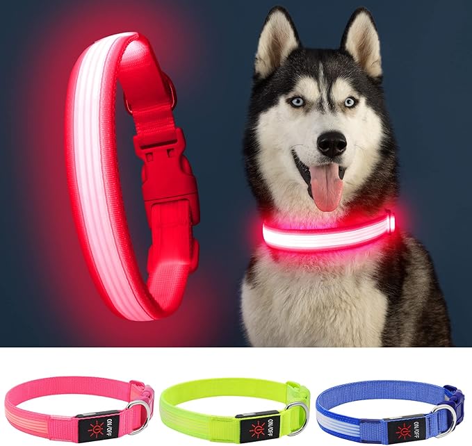 YFbrite Light up Dog Collar, USB Rechargeable LED Puppy Collar Super Bright Adjustable Glowing Dog