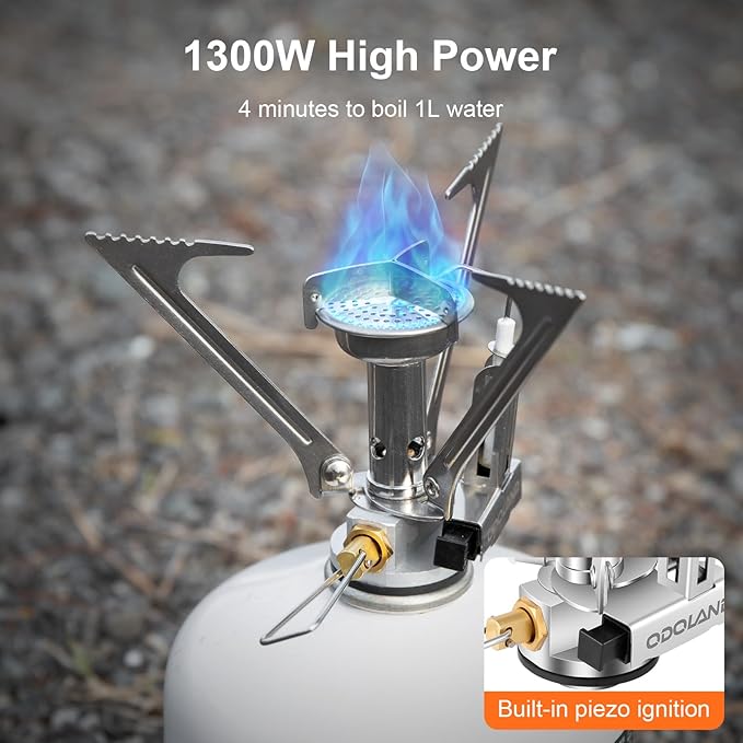 Odoland Camping Pots with Heat Exchanger Camping Cooking Set with Portable Camping Stove Camping