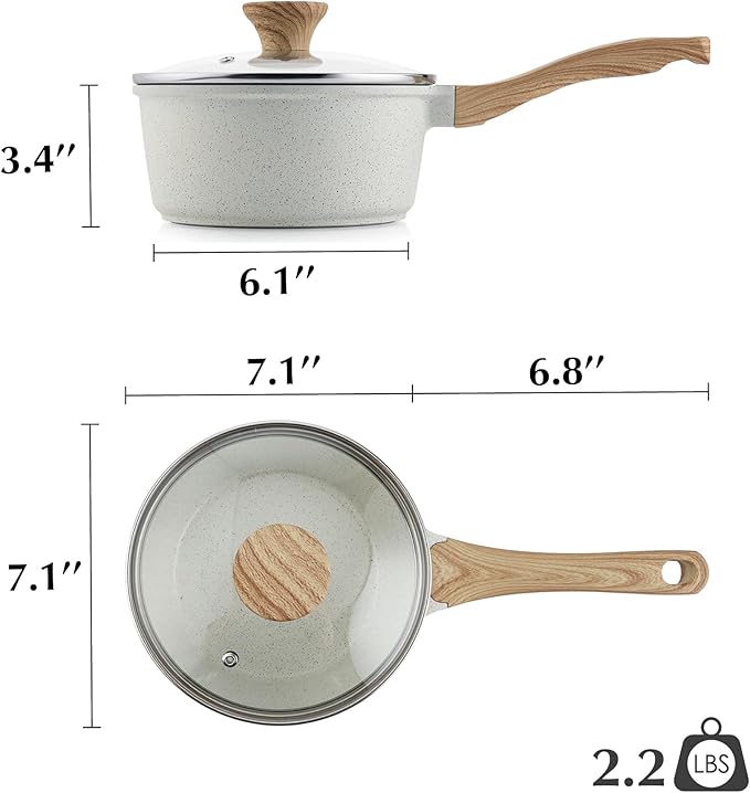 SENSARTE White Ceramic Nonstick Saucepan with Lid 2.0 Quarts, Small Cooking Pot with Stay Cool