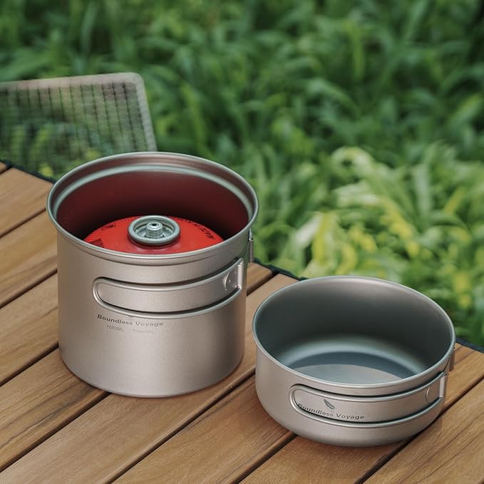 iBasingo Backpacking Cookset Titanium Camping Pots Set Ultralight Outdoor Picnic Pots Pans with