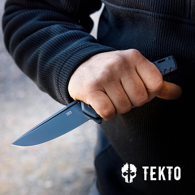 F3 Charlie Button Lock Folding Knife, Oversized Fine Edge Blade, Tactical Black G10 Handle - Easy
